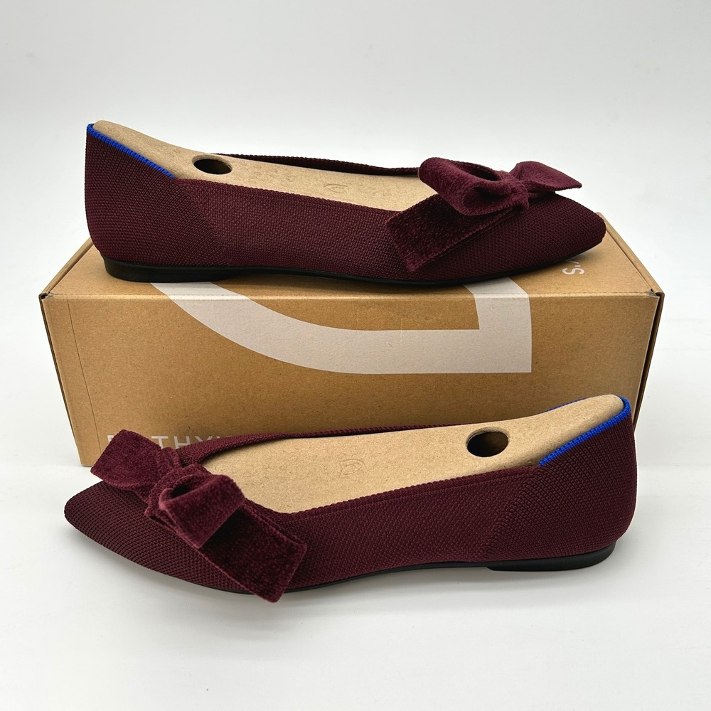 Rothy's The Bow Point II Size 8 Womens Flats Burgundy Sustainable Knit NEW NIB